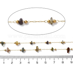 304ステンレススチールリンクチェーン  ハンダ付け  天然のジャスパー  スプールで  イオンプレーティング（ip）  18KGP本金メッキ  3~5.5x3~11.5x1~3.5mm  約32.81フィート（10m）/ロール&nbsp;CHS-R020-04G-03