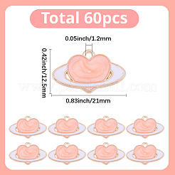 60 個の亜鉛合金エナメルペンダント  ハート  ピンク  12.5x21x1.5mm  穴：1.2mm&nbsp;ENAM-SC0007-56