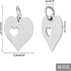 304ステンレススチールペンダント50個  ハートとハート  ステンレス鋼色  12x12.5x1mm  穴：3mm&nbsp;STAS-UN0025-31