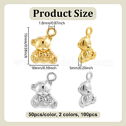 100本2色チベット風アロイペンダント  クマのチャーム  ミックスカラー  15x10x5mm  穴：1.8mm  50個/カラー&nbsp;FIND-GA0008-54