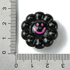 ドーパミンスタイルの不透明アクリルビーズ  笑顔の花  ブラック  23.5x24x11.5mm  穴：3.5mm&nbsp;SACR-Z002-01C