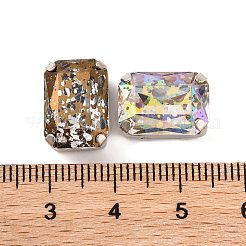 縫い付けラインストーン  ガラスクリスタルラインストーンマルチ連リンク  真鍮製爪付き台座付き  衣料品アクセサリー  多面カット  長方形  プラチナ  14x10x7mm  穴：0.9mm&nbsp;EGLA-F162-09P-02