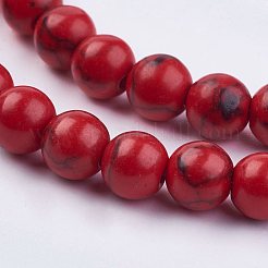 イミテーション合成ターコイズビーズ連売り  染め  ラウンド  レッド  6~6.5mm  穴：1mm  約64個/連  15インチ&nbsp;G-F434-6mm-01