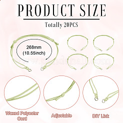 ワックスポリエステルコードブレスレット20個  304ステンレススチール製丸カン付き  ステンレス鋼色  黄緑  10.55インチ（26.8cm）&nbsp;AJEW-TAC00092