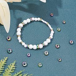 PVD真空メッキ304ステンレススチールビーズ  プラスチック付き  スライダービーズ  ロンデル  虹色  6~9x3~4.5mm  穴：2.5mm  24個/箱&nbsp;STAS-UN0014-44M