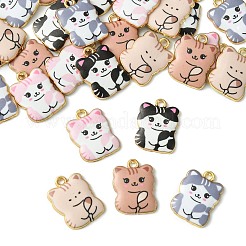 30個5スタイルプリントアロイペンダント  ゴールドカラー  カドミウムフリー＆ニッケルフリー＆鉛フリー  猫の形のチャーム  ミックスカラー  22x17x3mm  穴：2mm  6個/スタイル&nbsp;ENAM-CJ0005-51