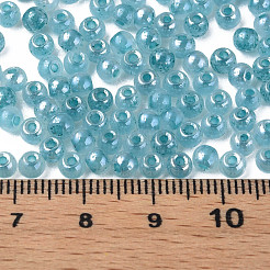 6/0個の模造ヒスイガラスシードビーズ  光沢  染め  ラウンド  ミディアムターコイズ  4x3mm  穴：1.2mm  約450 G /袋&nbsp;SEED-N004-006-20