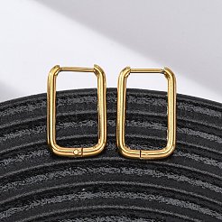 201 ステンレススチールフープピアス  316サージカルステンレススチールピン付き  18KGP本金メッキ  長方形  20x12.5x2mm&nbsp;EJEW-Z127-01G-03
