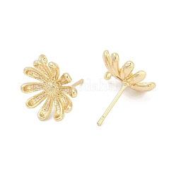 真鍮製スタッドピアスパーツ  カドミウムフリー＆ニッケルフリー＆鉛フリー  カン付き  花  18KGP本金メッキ  16x15.5mm  穴：1mm  ピン：0.8x11.5mm&nbsp;KK-Z099-05G-01