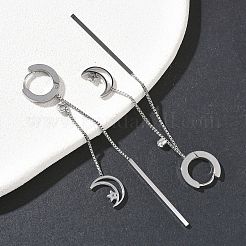 304ステンレススチール製クリスタルラインストーンムーンとスタータッセルフープピアス  ステンレス鋼色  78.5mm&nbsp;EJEW-G453-03P