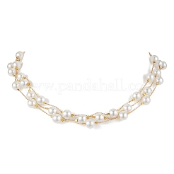 女性用ラウンド ABS プラスチック模造真珠ビーズネックレス & ブレスレット & ダングルピアスセット  304ステンレススチールのピアスフックとアズキチェーン付き  乳白色  385x21mm&nbsp;SJEW-JS01306
