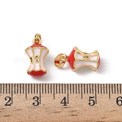 真鍮製マイクロパヴェキュービックジルコニアペンダント  エナメル  アップルチャーム  18KGP本金メッキ  15x9.5mm  穴：4x2.5mm&nbsp;KK-F924-07G