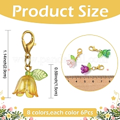 48 個 8 色のアクリルペンダント装飾  合金製カニカン付き  花  ゴールドカラー  ミックスカラー  29mm  6個/カラー&nbsp;HJEW-YW00190