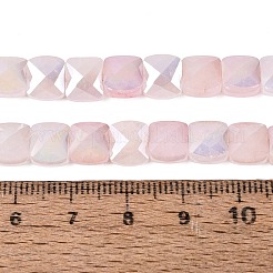電気メッキ加工されたひび割れ模様の模造翡翠ガラスビーズの連  長方形  染め  ABカラーメッキ  多面カット  ミスティローズ  7x8x5mm  穴：1~1.2mm  約24~27個/連  6.50~7.28インチ（16.5~18.5cm）&nbsp;EGLA-Q135-02A-A01