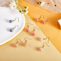 3dレジンフラワーダングルイヤリング  本物の18Kゴールドメッキ304ステンレススチール製ジュエリー（女性用）  ゴールド  31mm  ピン：0.7mm&nbsp;EJEW-SW00019-05