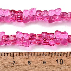 透明ガラスビーズ連売り  クローバー  染められ、ハートが入った  フクシア  13x11x5mm  穴：1mm  約65個/連  21.65''（55センチメートル）&nbsp;GL-CBAAE04-01E
