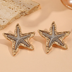 女性用合金スタッドピアス  ヒトデ  プラチナ·ゴールデン  45x42mm&nbsp;WGDA353-01