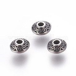 304ステンレススチールスペーサービーズ  フラットラウンド  アンティークシルバー  6.5x3.5mm  穴：1.8mm&nbsp;STAS-E452-36A-AS