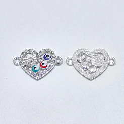 シルバーカラーメッキ合金リンク  クリスタルラインストーンとエナメル  花と悪魔の目の心  カラフル  15.5x23x2mm  穴：1.8mm&nbsp;ENAM-S117-17