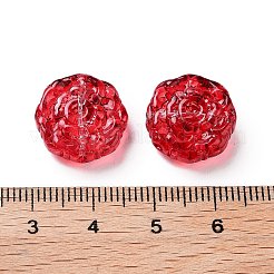 スプレー塗り透明ガラス・ビーズ  花のチャーム  レッド  15x15x6mm  穴：1.2mm&nbsp;GLAA-D038-01E