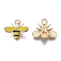合金エナメルチャーム  abs模造パールプラスチックビーズ  ライトゴールド  蜂  きいろ  15x17.5x6mm  穴：2mm&nbsp;ENAM-S119-010B