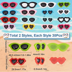 60個2スタイル不透明樹脂カボション  ハートグラス＆グラス  ミックスカラー  29.5~42x12.5~16x3.5~4mm  30個/スタイル&nbsp;CRES-SC0002-60