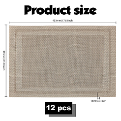 PVCウエスタンプレースマット12枚  断熱パッド  ダイニングテーブル用  長方形  淡い茶色  453x303x1mm&nbsp;AJEW-GO0004-59