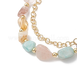 天然混合宝石と真鍮のローロチェーンのマルチ連ブレスレット（女性用）  ナゲット  7.68インチ（19.5cm）&nbsp;BJEW-JB13161