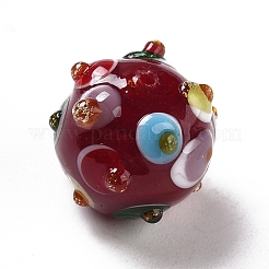 手作りランプワークビーズ  ラウンド  暗赤色  11x13x12.5mm  穴：1.6mm&nbsp;LAMP-F022-03F