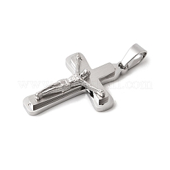 304ステンレスペンダント  宗教 イエス 十字架 チャーム  変色しない  ステンレス鋼色  32x20x6mm  穴：7x4mm&nbsp;STAS-G378-08P