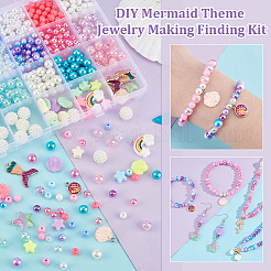 マーメイドをテーマにしたDIYジュエリー製作キット  模造パール、シェル、スターアクリル、プラスチックビーズを含む  レインボー樹脂＆亜鉛合金エナメルペンダント  ミックスカラー  887個/箱&nbsp;DIY-PH0021-12