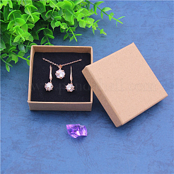 クラフト紙板紙ジュエリーセットボックス  ピアスとネックレスボックス  正方形  バリーウッド  7x7x2.6cm&nbsp;CBOX-WH0001-D03