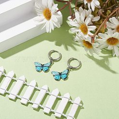 ツートンバタフライダングルフープピアス  女性用ドロップピアス  ステンレス鋼色  ミックスカラー  34mm  ピン：1mm&nbsp;EJEW-JE04811