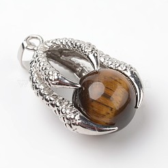 イーグルクローアロイナチュラルタイガーアイペンダント  プラチナ  34~36x22~24x16mm  穴：5x8mm&nbsp;G-L455-A14