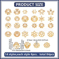 90 個 15 スタイル真鍮ビーズキャップ  花  24KGP本金メッキ  4.5~9.5x4.5~9.5x1~4.5mm  穴：0.7~1.8mm  6個/スタイル&nbsp;KK-PH0012-19B