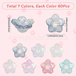 420 個 7 色のアクリルビーズキャップ  12.8花弁の花  ABカラーメッキ  ミックスカラー  60mm  [1]個/カラー&nbsp;OACR-SP0001-70