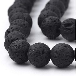 天然溶岩岩ビーズ連売り  ラウンド  ブラック  6mm  穴：0.8mm  約60~62個/連  15.5インチ&nbsp;G-OC0001-38-6mm