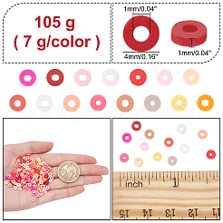 105g15色手作りポリマークレイビーズ  ジュエリー工芸用品のDIY用  ディスク/フラットラウンド  ヒシビーズ  ミックスカラー  4x1mm  穴：1mm  7 G /カラー&nbsp;CLAY-AR0001-16