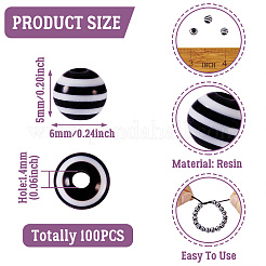 ストライプ樹脂ビーズ  ラウンド  ブラック  6x5mm  穴：1.4mm&nbsp;RESI-TAG0001-01
