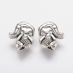 チベット風合金ビーズ  人魚  アンティークシルバー  12.5x10x3.5mm  穴：1.5mm&nbsp;PALLOY-F202-28AS