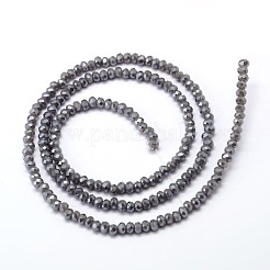 多面的ロンデルフルレインボーメッキ電気メッキガラスビーズ連売り  グレー  2.8~3x2mm  穴：0.8mm  約140個/連  32cm&nbsp;EGLA-M004-2mm-A02