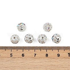 真鍮製のラインストーンビーズ  グレードA  銀色のメッキ  ラウンド  クリスタルAB  8mm  穴：1mm&nbsp;X-RB-A011-8mm-28S