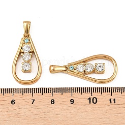304ステンレススチールラインストーンペンダント  ティアドロップチャーム  ゴールドカラー  28.5x15x4.5mm  穴：6x3mm&nbsp;STAS-P438-16G