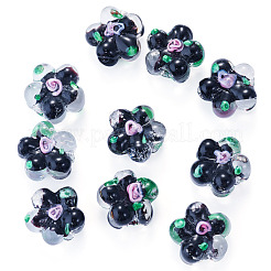 10個の手作りランプワークビーズ  バンピー  花  ブラック  13.5~14x14.5~15x7~8mm  穴：1.4mm&nbsp;LAMP-TADJ0001-01I