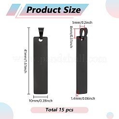 304ステンレススチールペンダント15個  レーザー切断  空白タグのスタンプ  長方形  ブラック  41x10x1.4mm  穴：6mm&nbsp;STAS-ME0002-05