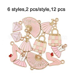 12本6スタイルアロイペンダント  エナメル  ピンク  15.5~21x11.5~24x1~2.5mm  穴：1.5~2mm  2個/スタイル&nbsp;ENAM-FP0003-12