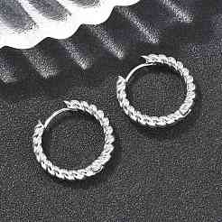 真鍮製フープピアス  ツイスト  プラチナメッキ  19~20x3mm&nbsp;EJEW-D320-22P
