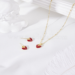 ハート合金エナメルスタッドピアス＆ペンダントネックレスセット  ゴールドカラー  13.5x10mm&nbsp;SJEW-LP0001-44