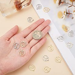 304ステンレスペンダント  手動研磨  十二星座を持つリング  12星座  18x16x1.5mm  穴：1.6mm  24個/箱&nbsp;STAS-UN0019-20