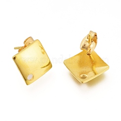 201 ステンレススチールスタッドピアス金具  イヤーナットと304ステンレススチールピン付き  菱形  ゴールドカラー  13.5x13.5mm  穴：1.6mm  ピン：0.8mm&nbsp;STAS-L232-110G
